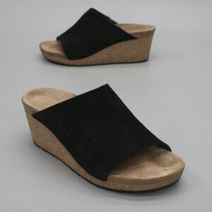 Papillio Ladies 39 (8) Narrow Namica Black Suede Wedge Heels Mules Shoes Sandals